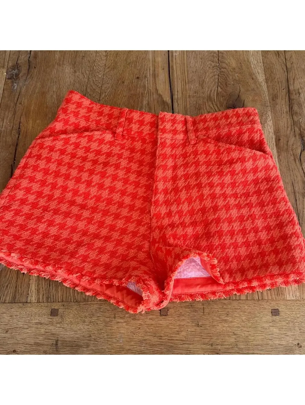 ZARA Orange High Waisted Tweed Plaid Shorts Size Small